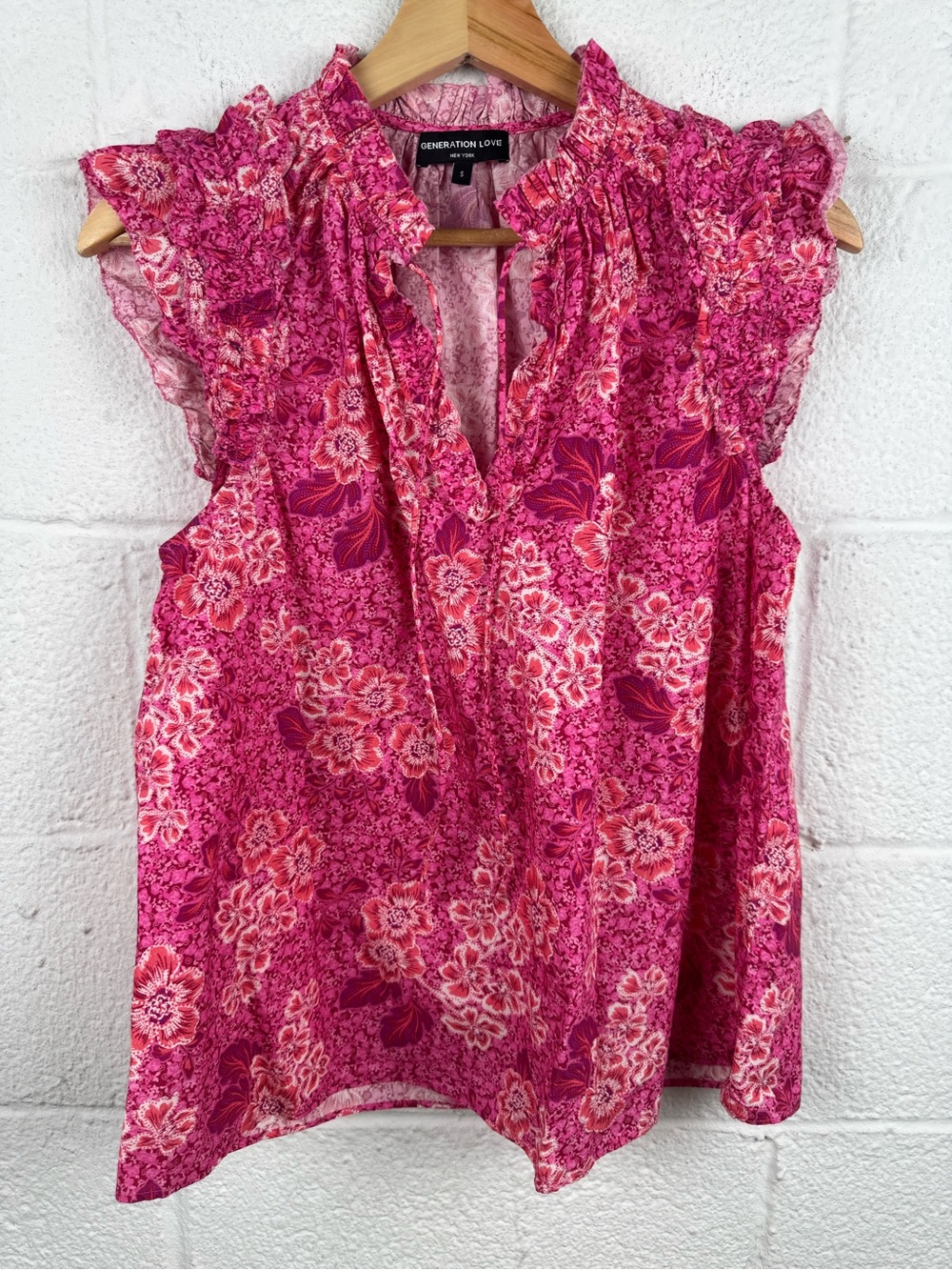 Generation Love New York Pink Floral Ruffle Cotton Blouse | Size Small